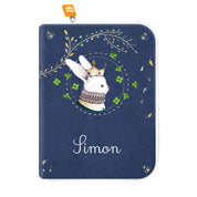idee protege carnet de sante bebe, protege carnet de sante personnalise, theme lapin avec une couronne, couleur bleu marine, tissus 100% coton oeko tex, cadeau de naissance personnalisé, cadeau de naissance original, design français, marque française, l'oiseau bateau, cadeau de noël bébé, cadeau de noël personnalisé