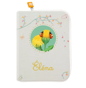 idee protege carnet de sante bebe, protege carnet de sante personnalise, theme daim, couleur jaune, tissus 100% coton oeko tex, cadeau de naissance personnalisé, cadeau de naissance original, design français, marque française, l'oiseau bateau, cadeau de noël bébé, cadeau de noël personnalisé