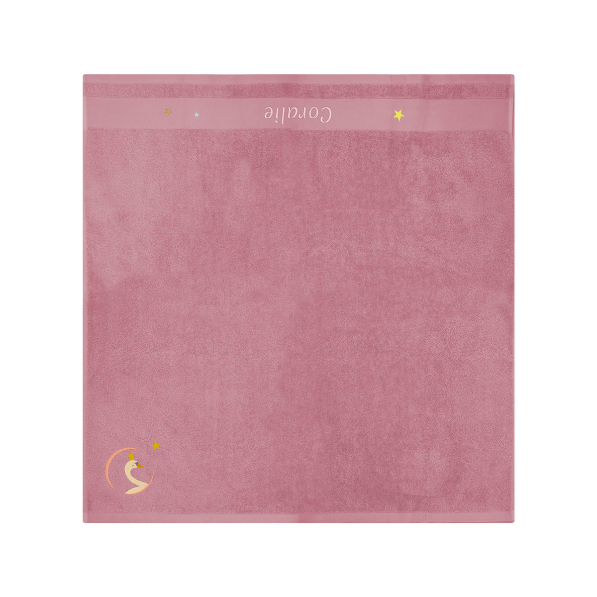 serviette enfant, serviette enfant personnalisee, serviette bebe, serviette bebe personnalise, cadeau de naissance, serviette personnalise, serviette 70 x 140, serviette 50 x 100, 100% coton oeko-tex, serviette absorbante enfant, design français, creation française, marque française, l'oiseau bateau, rose, cygne