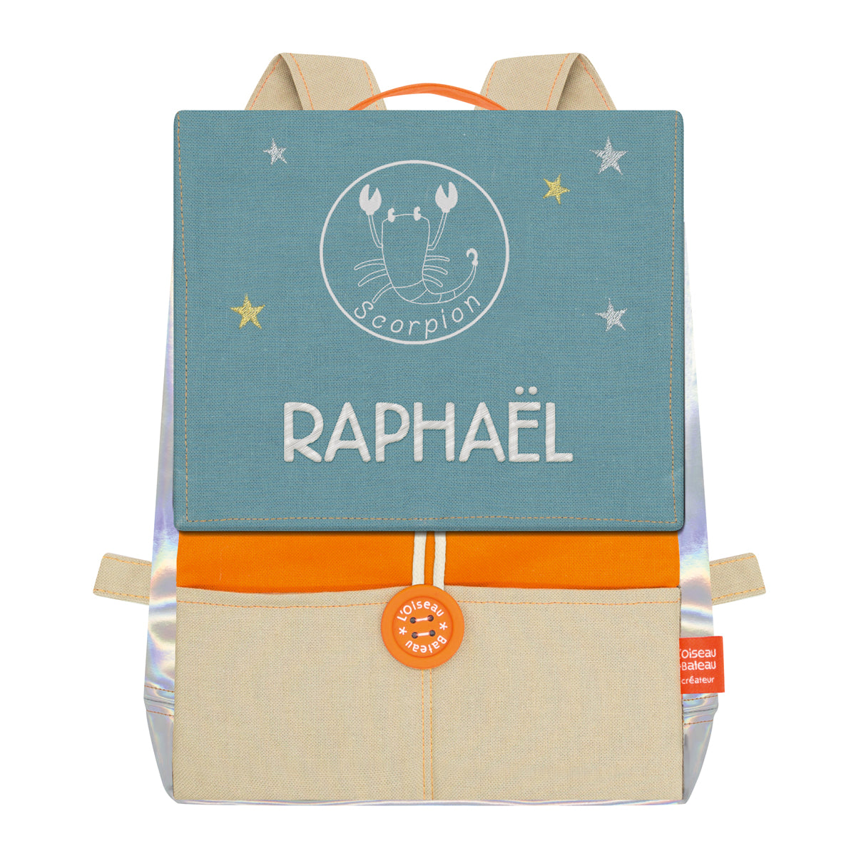 Sac à dos personnalisé pour enfant Astro - Orange et Océan