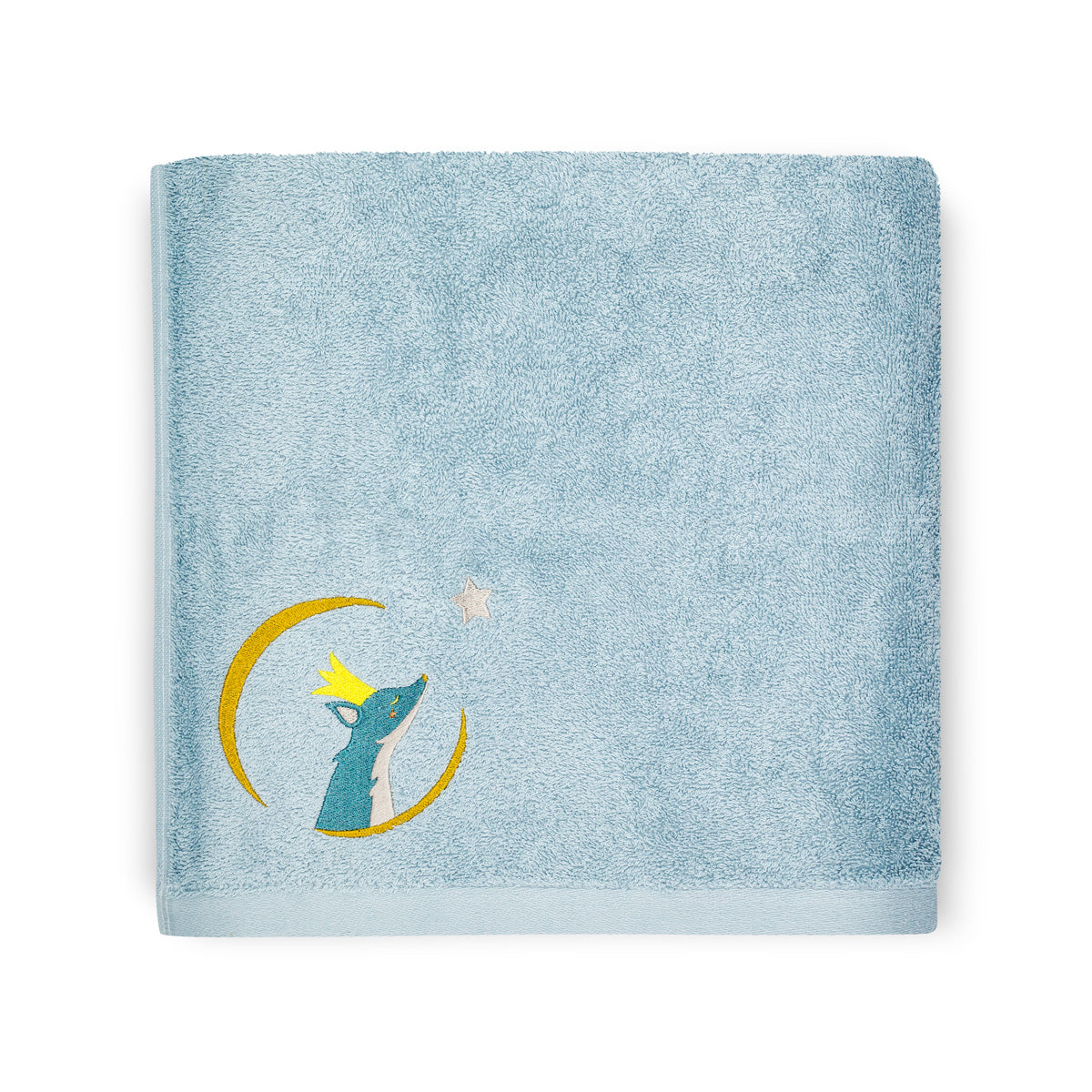 serviette enfant, serviette enfant personnalisee, serviette bebe, serviette bebe personnalise, cadeau de naissance, serviette personnalise, serviette 70 x 140, serviette 50 x 100, 100% coton oeko-tex, serviette absorbante enfant, design français, creation française, marque française, l'oiseau bateau, bleu, renard