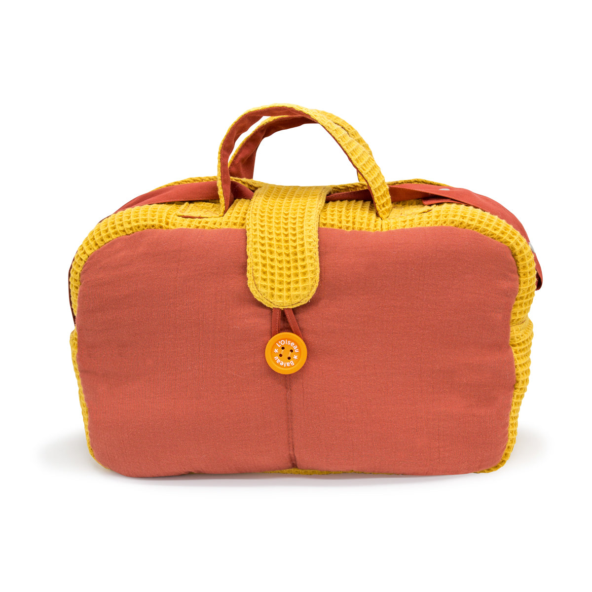 idee sac a langer bebe, sac a langer pratique, sac a langer gaze de coton, couleur brique, coton 100% oeko-tex, creation française, design français, marque française, l’oiseau bateau.