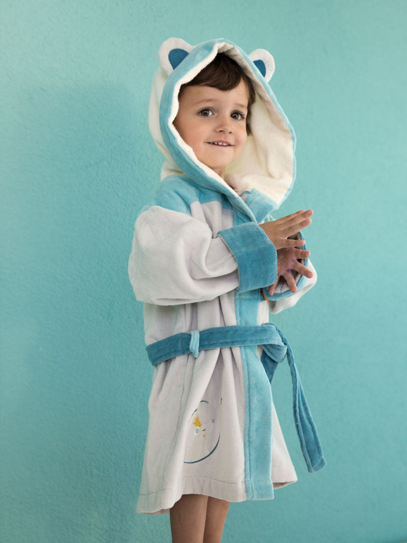 peignoir enfant, peignoir enfant personnalise, peignoir enfant brode, cadeau de naissance, peignoir 2 ans, peignoir 4 ans, peignoir eponge velours, peignoir brode, peignoir personnalise, cadeau personnalise, creation francaise, design francais, marque francaise, l'oiseau bateau, gris, theme ours