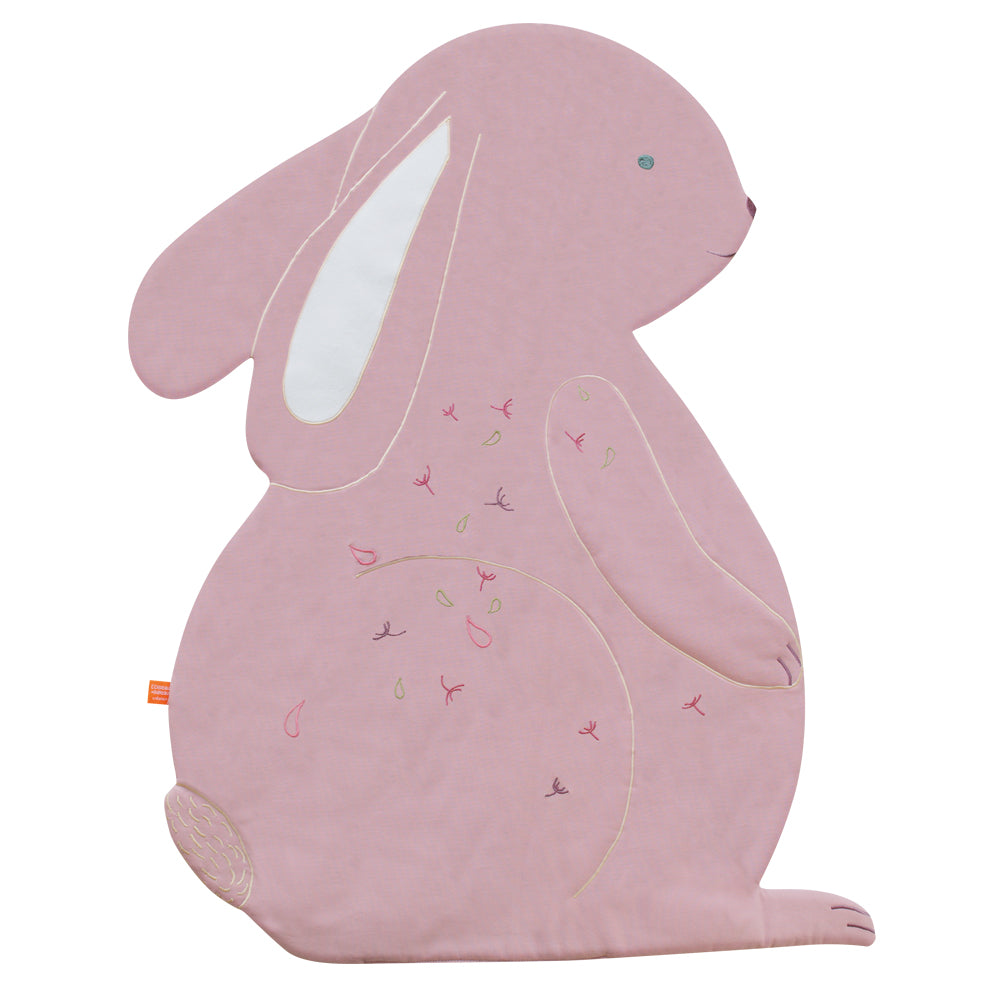 idee tapis d’éveil bebe, tapis en tissu, tapis lapin rose, coton 100% Oeko-tex, idee cadeau de naissance, decoration chambre bebe, decoration chambre enfant, design français, création française, marque française, l’oiseau bateau.