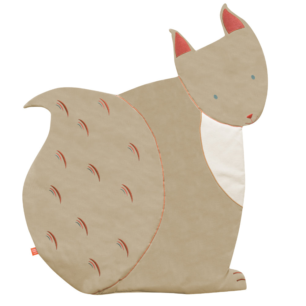 idee tapis d’éveil bebe, tapis en tissu, tapis ecureuil noisette, coton 100% Oeko-tex, idee cadeau de naissance, decoration chambre bebe, decoration chambre enfant, design français, creation française, marque française, l’oiseau bateau.