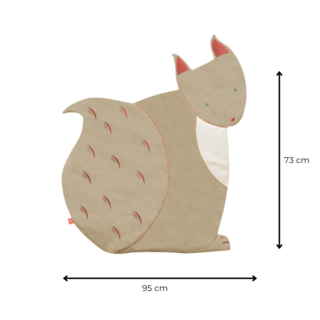 idee tapis d’éveil bebe, tapis en tissu, tapis ecureuil noisette, coton 100% Oeko-tex, idee cadeau de naissance, decoration chambre bebe, decoration chambre enfant, design français, creation française, marque française, l’oiseau bateau.
