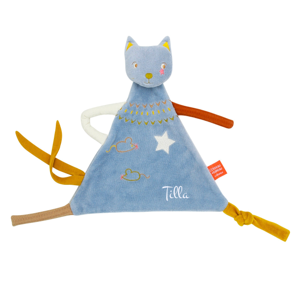 Doudou personnalisé bébé - Chat Bleu