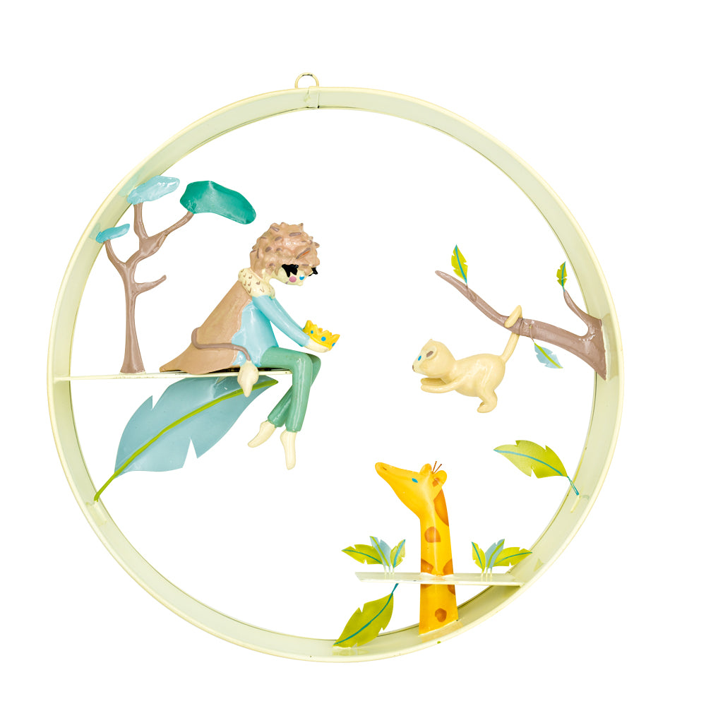 idee mobile en metal pour enfant, le roi lion, mobile decoratif pour enfant, decoration de chambre d'enfant, mobile feerique, fabrication artisanale, peint a la main, creation française, marque française l'oiseau bateau, cadeau de naissance original