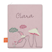 idee protege carnet de sante bebe, protege carnet de sante personnalise, theme lapin  couleur rose poudre, tissus 100% coton oeko tex, cadeau de naissance personnalisé, cadeau de naissance original, design français, marque française, l'oiseau bateau.