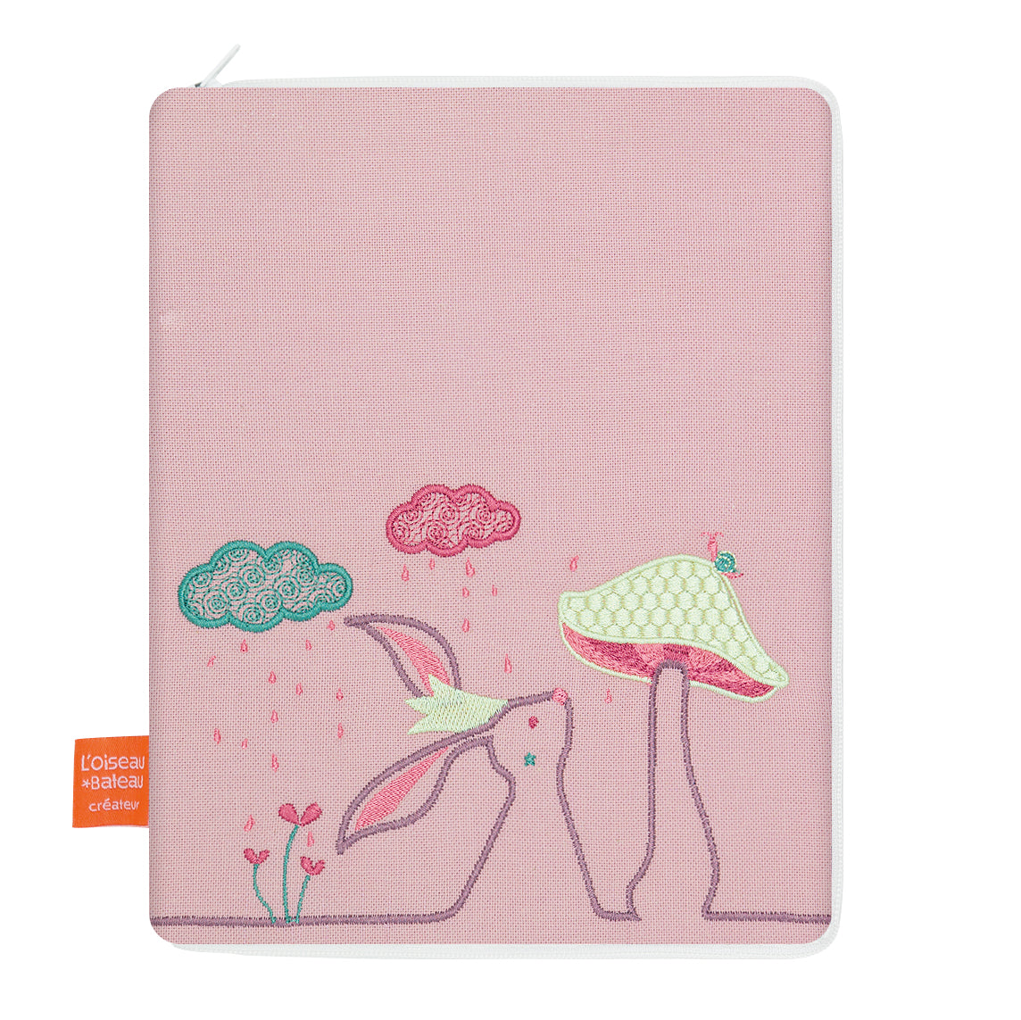 idee protege carnet de sante bebe, protege carnet de sante personnalise, theme lapin  couleur rose poudre, tissus 100% coton oeko tex, cadeau de naissance personnalisé, cadeau de naissance original, design français, marque française, l'oiseau bateau.