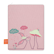 idee protege carnet de sante bebe, protege carnet de sante personnalise, theme lapin  couleur rose poudre, tissus 100% coton oeko tex, cadeau de naissance personnalisé, cadeau de naissance original, design français, marque française, l'oiseau bateau.