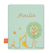 idee protege carnet de sante bebe, protege carnet de sante personnalise, theme ours, couleur vert d'eau, tissus 100% coton oeko tex, cadeau de naissance personnalisé, cadeau de naissance original, design français, marque française, l'oiseau bateau.