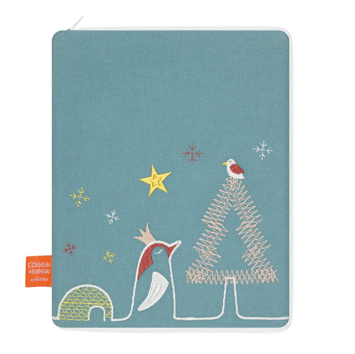 idee protege carnet de sante bebe, protege carnet de sante personnalise, theme pingouin, couleur bleu, tissus 100% coton oeko tex, cadeau de naissance personnalisé, cadeau de naissance original, design français, marque française, l'oiseau bateau.