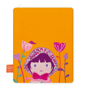 idee protege carnet de sante bebe, protege carnet de sante personnalise, theme petit chaperon rouge, couleur jaune, tissus 100% coton oeko tex, cadeau de naissance personnalisé, cadeau de naissance original, design français, marque française, l'oiseau bateau.