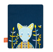 idee protege carnet de sante bebe, protege carnet de sante personnalise, theme loup, couleur bleu fonce, tissus 100% coton oeko tex, cadeau de naissance personnalisé, cadeau de naissance original, design français, marque française, l'oiseau bateau.