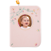 idee portege carnet de sante bebe, protege carnet de sante personnalise, , personnalisé avec photo, couleur rose poudre, tissus 100% coton oeko tex, cadeau de naissance personnalisé, cadeau de naissance original, design français, marque française, l'oiseau bateau.