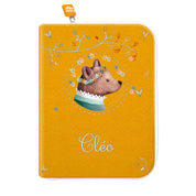 idee protege carnet de sante bebe, protege carnet de sante personnalise, theme ours, couleur jaune or, tissus 100% coton oeko tex, cadeau de naissance personnalisé, cadeau de naissance original, design français, marque française, l'oiseau bateau.