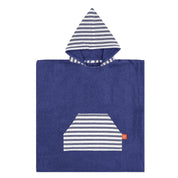 Cape de bain bebe, cape de bain enfant, cape de bain  personnalisee bebe, cape de bain personnalisee enfant,cadeau de naissance, cadeau de naissance personnalise, carre de bain bebe, carre de bain enfant, poncho de bain bebe, poncho de bain enfant, creation française, design français, marque française, l'oiseau bateau, poncho raye, poncho enfant surfeur, poncho cote ouest, made in france, fabrique en france, fabrication artisanale, poncho bleu