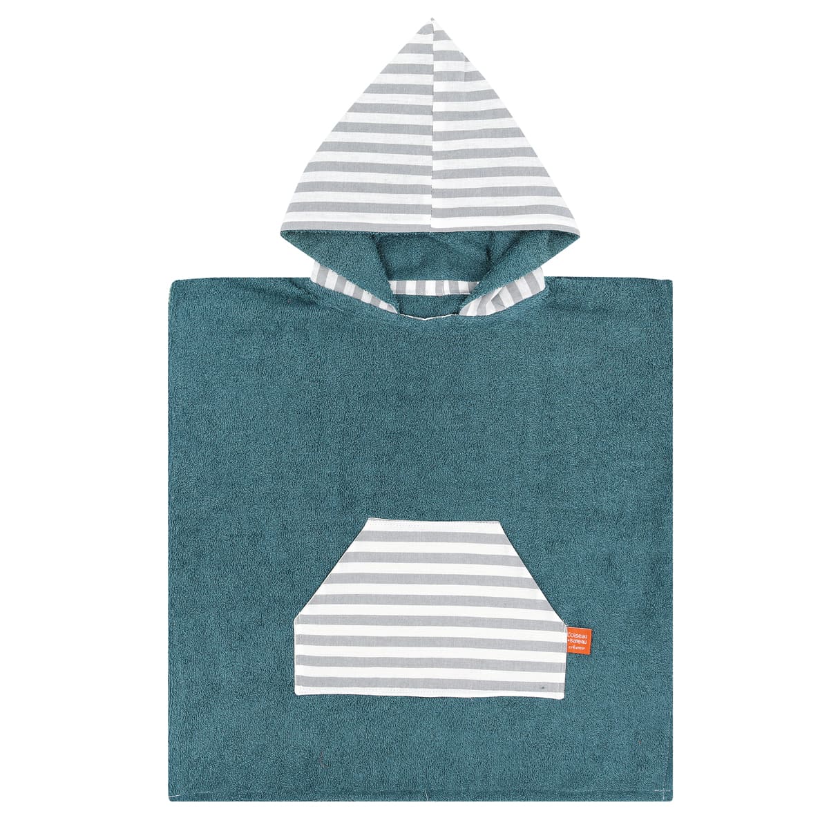 Cape de bain bebe, cape de bain enfant, cape de bain  personnalisee bebe, cape de bain personnalisee enfant,cadeau de naissance, cadeau de naissance personnalise, carre de bain bebe, carre de bain enfant, poncho de bain bebe, poncho de bain enfant, creation française, design français, marque française, l'oiseau bateau, poncho raye, poncho enfant surfeur, poncho cote ouest, made in france, fabrique en france, fabrication artisanale, poncho bleu 