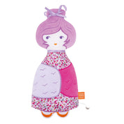 idée doudou musical bébé, doudou musical poupée couleur rose et violet, doudou en velours, doudou bébé personnalisé, création française, marque française, l'oiseau bateau, coton 100% oeko-tex.