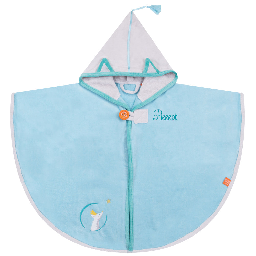 Cape de bain bebe, cape de bain enfant, cape de bain  personnalisee bebe, cape de bain personnalisee enfant,cadeau de naissance, cadeau de naissance personnalise, carre de bain bebe, carre de bain enfant, poncho de bain bebe, poncho de bain enfant, creation française, design français, marque française, l'oiseau bateau, cape de bain bleu, theme renard