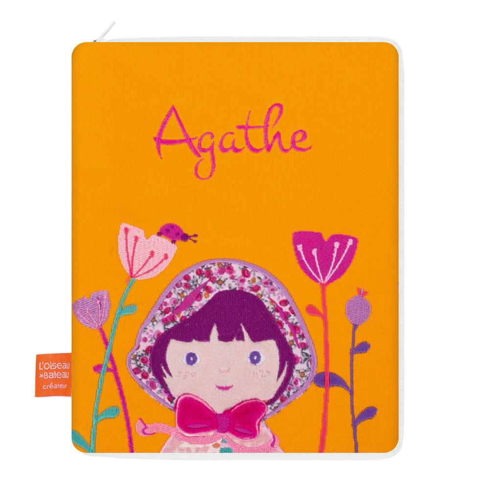 idee protege carnet de sante bebe, protege carnet de sante personnalise, theme petit chaperon rouge, couleur jaune, tissus 100% coton oeko tex, cadeau de naissance personnalisé, cadeau de naissance original, design français, marque française, l'oiseau bateau.